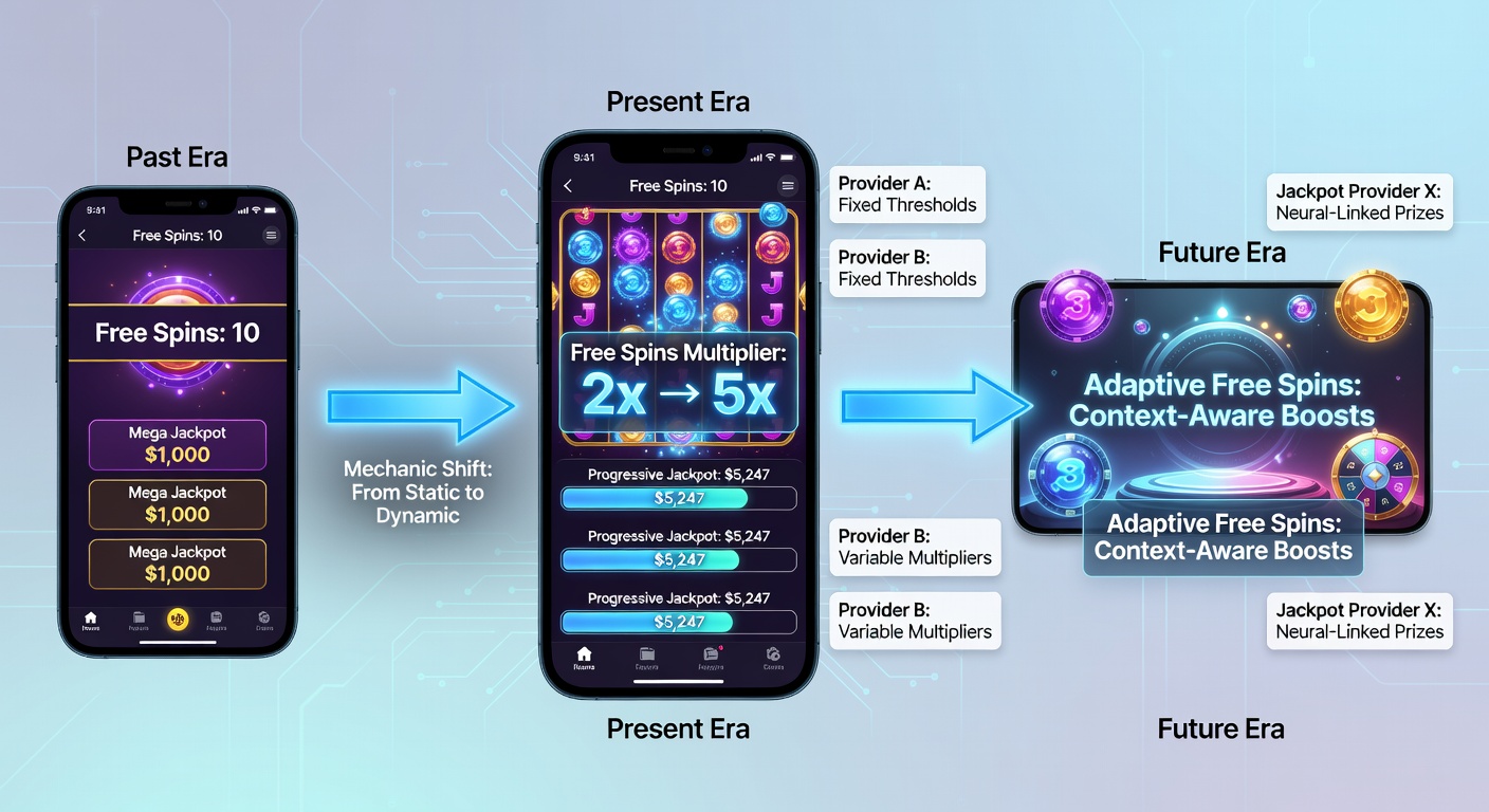 Vergleichende Ansicht mehrerer mobiler Demo-Interfaces mit Free-Spin-Mechaniken verschiedener Jackpot-Provider